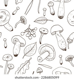 Seamless pattern with forest edible mushrooms. Vector illustration.