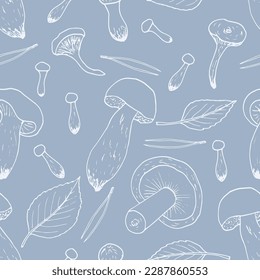 Seamless pattern with forest edible mushrooms. Vector illustration.