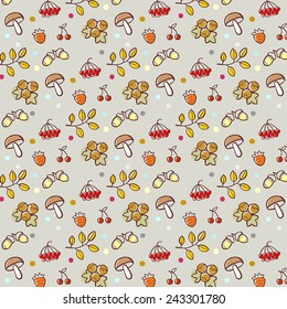 Seamless pattern with forest elements, scalable and editable vector illustration.