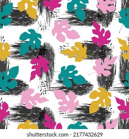 Seamless pattern with forest gold and silver leafs. Printing on fabric, card. colorful background.