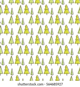 Seamless pattern of forest. Hand drawn style. Figure for textiles.  Decorative elements for invitation and postcard design.