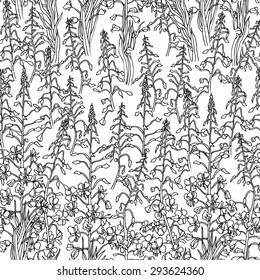 Seamless pattern with forest herbs and flowers. 