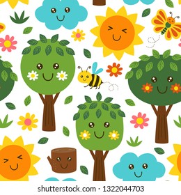 seamless pattern with forest kawaii - vector illustration, eps