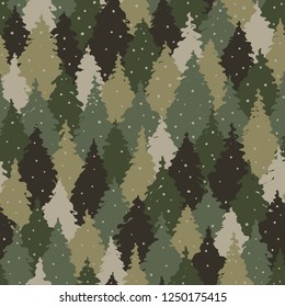 Seamless pattern with forest landscape, camouflage colors