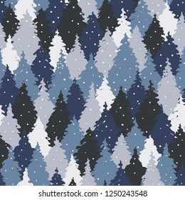 Seamless pattern with forest landscape, camouflage colors