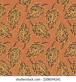 Seamless pattern with forest leafs.Set of colorful isolated autumn leaves. Grunge foliage stamps.Seamless pattern with raspberry leaf.Seamless pattern with colored autumn leaves orange