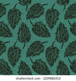 Seamless pattern with forest leafs.Set of colorful isolated autumn leaves. Grunge foliage stamps.Seamless pattern with raspberry leaf.Seamless pattern with colored autumn and winter leaves on green