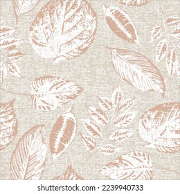 Seamless pattern with forest leafs.Digital And Textile Design orange leaf textured Pattern on beige background.