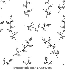 seamless pattern forest leaves hand drawn vector. autumnal garden leaf Isolated on white background. Botanical forest plants or september october tree foliage