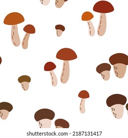 Seamless pattern with forest mushrooms