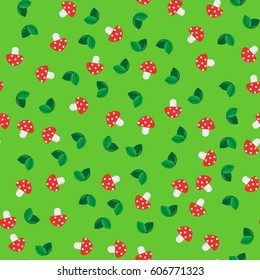 Seamless pattern of forest mushrooms and leavs in a vector.  For Wallpaper design, packaging paper, decoupage, cover, fabric, things, poster, postcard.