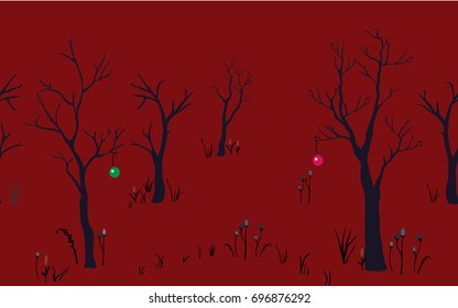 Seamless Pattern of Forest with no leaves. Set of Black Trees. Silhouette Texture. Hand Drawn Design. Vector Illustration. Holiday Card. For cards, backgrounds, wallpaper, wrapping, web, fabric, etc.