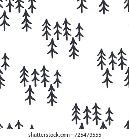 Seamless pattern of forest on white background. Sketch style. Wrapping element. Figure for textiles.