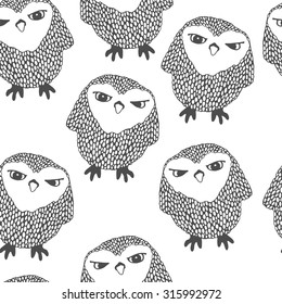 Seamless pattern with forest owls.