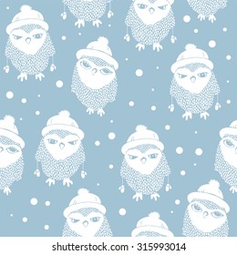 Seamless pattern with forest owls.
