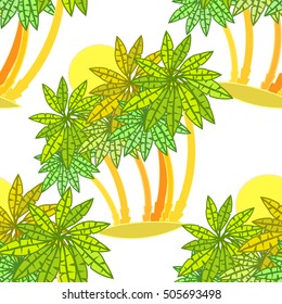 seamless pattern forest of palm trees on an island in the sun vector illustration