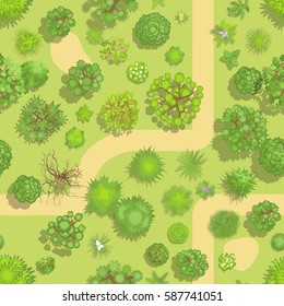 Seamless pattern. Forest top view. Park view from above. 