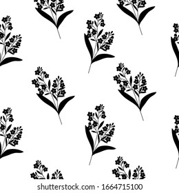 
Seamless pattern forget me not flowers vector black silhouettes graphics botanical illustrations