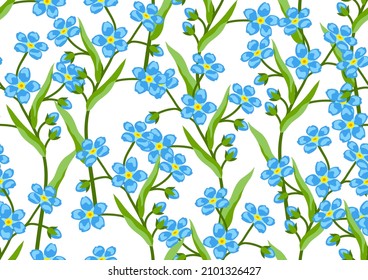 Seamless pattern with forget me not flowers. Beautiful decorative spring plants.
