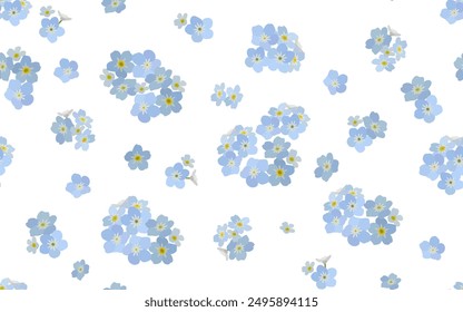 patrón sin fisuras con flores de olvidarme-no, delicadas flores azules Pequeñas de Myosotis sobre un fondo blanco. Uso para los patrones en la tela, ropa de cama, tarjetas de felicitación, carteles, etc. Ilustración vectorial