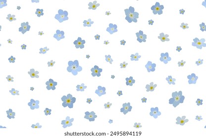 Patrón sin fisuras con flores de olvidarme-no, flores delicadas de Myosotis sobre un fondo blanco. Uso para los patrones en la tela, ropa de cama, publicidad, carteles, etc. Ilustración vectorial