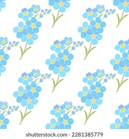 Seamless pattern with forget-me-not flowers on white background. Vector illustration. Floral background. Perfect for design templates, wallpaper, wrapping, fabric and textile.