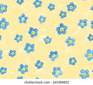 Seamless Pattern with Forget-Me-Not Flowers in Pencil. Vector Illustration.
