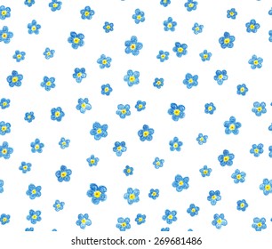 Seamless Pattern with Forget-Me-Not Flowers in Pencil. Vector Illustration.