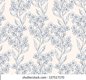 Seamless pattern with forget-me-not flowers. Spring floral background in vintage style