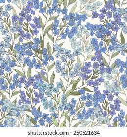 Seamless pattern with forget-me-not flowers. Summer floral background in vintage style