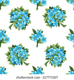 Seamless pattern of forget-me-not little bouquets