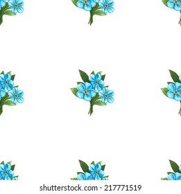 Seamless pattern of forget-me-not little bouquets on a white background