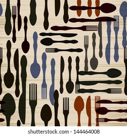 Seamless pattern with fork knife and spoon