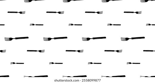 Seamless pattern with fork with rectangular handle silhouette vector