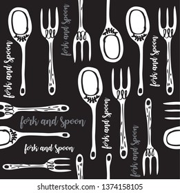 Seamless pattern of fork and spoons,Fork and spoon with drawing,Cutlery vector,Fork and spoon vector object for labels and logo