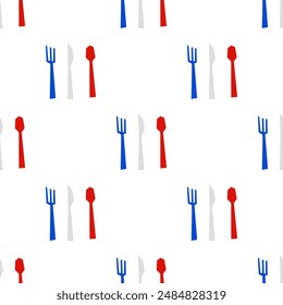 Seamless pattern with Fork Table knife and Spoon shape in cutout style on white background