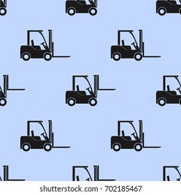 Seamless pattern of forklift truck. Transportation of goods in stock. Vector  illustration