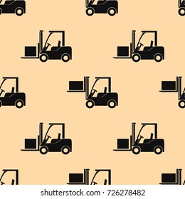 Seamless pattern of forklift truck. Transportation of goods in stock. Vector  illustration
