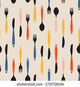 Seamless Pattern with Forks, Spoons end Knifes. Vector Illustration. EPS10