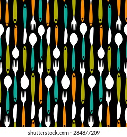 Seamless Pattern with Forks, Spoons end Knifes. Vector Illustration. EPS10