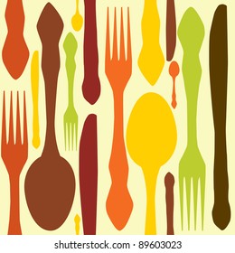 seamless pattern with forks, spoons end knifes. Vector illustration.
