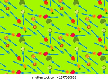 seamless pattern with forks and vegetables, healthy food