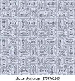 Seamless pattern in the form of audio cassettes of the 80's and 90's. Vector graphics.