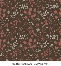 Seamless pattern in the form of autumn and winter elements of flowers, leaves, branches.