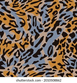 seamless pattern in the form of camouflage wild cat coloring for prints on fabric, clothing, packaging, ceramics, as well as for interior decoration and decoration of various surfaces