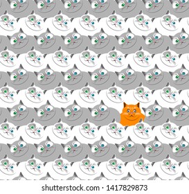 Seamless pattern in the form of cats. Vector graphics.