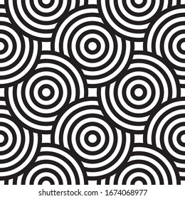 Patrón transparente en forma de círculos de color monocromo. Líneas en blanco y negro curvadas en el protector de pantalla de su teléfono o tableta. El patrón al estilo japonés.