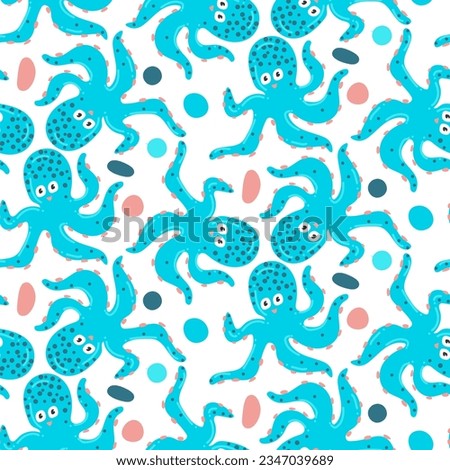 Seamless pattern in the form of cute octopuses. Funny hand-drawn animals. Creative children's background in Scandinavian style. Vector illustration under water. Octopus on white