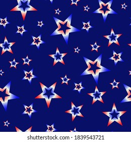 
seamless pattern in the form of five-pointed stars in blue white and red colors