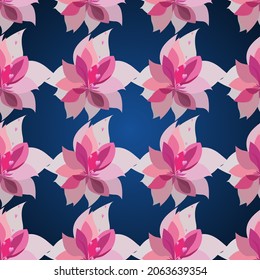 diseño sin costuras en forma de adorno floral en un fondo azul oscuro a la sombra de un lilo rosado para impresiones sobre tejidos, embalajes y para decorar fondos interiores, postales, cubiertas